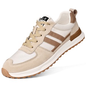 Genuine Leather Flyknit Sports Shoes, Shock Absorbing Versatile Casual Sneakers